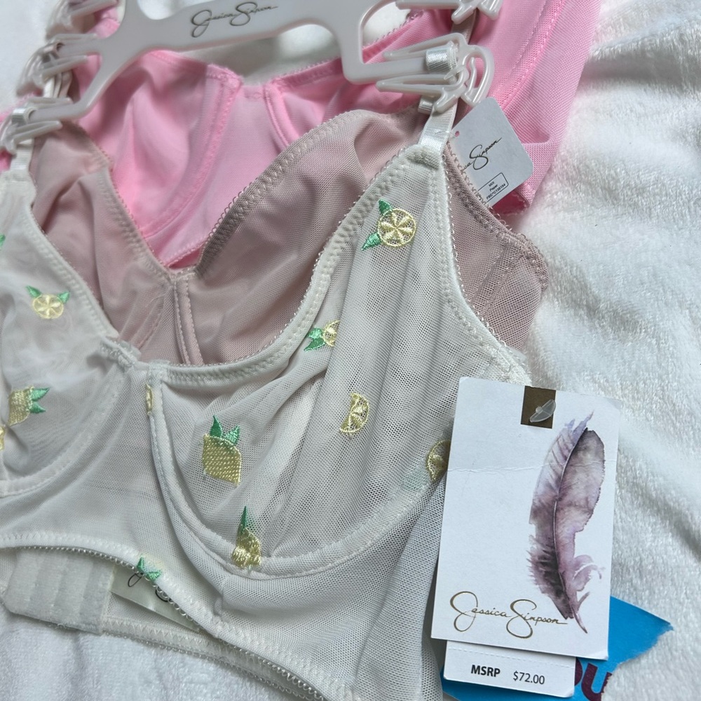 Jessica Simpson Sheer Lace underwire Lemons, pink and nude Bra Set of 3 NWT - Picture 5 of 15